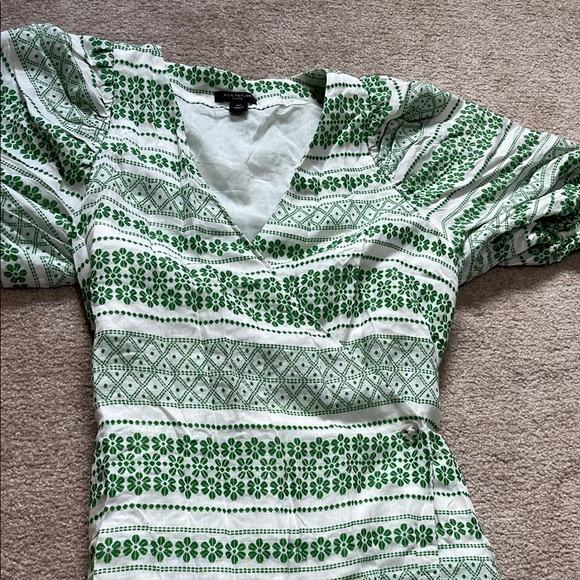 Ann Taylor Retro 50’s look Button Wrap Green Floral Stripe  Dress 00 - Picture 9 of 16